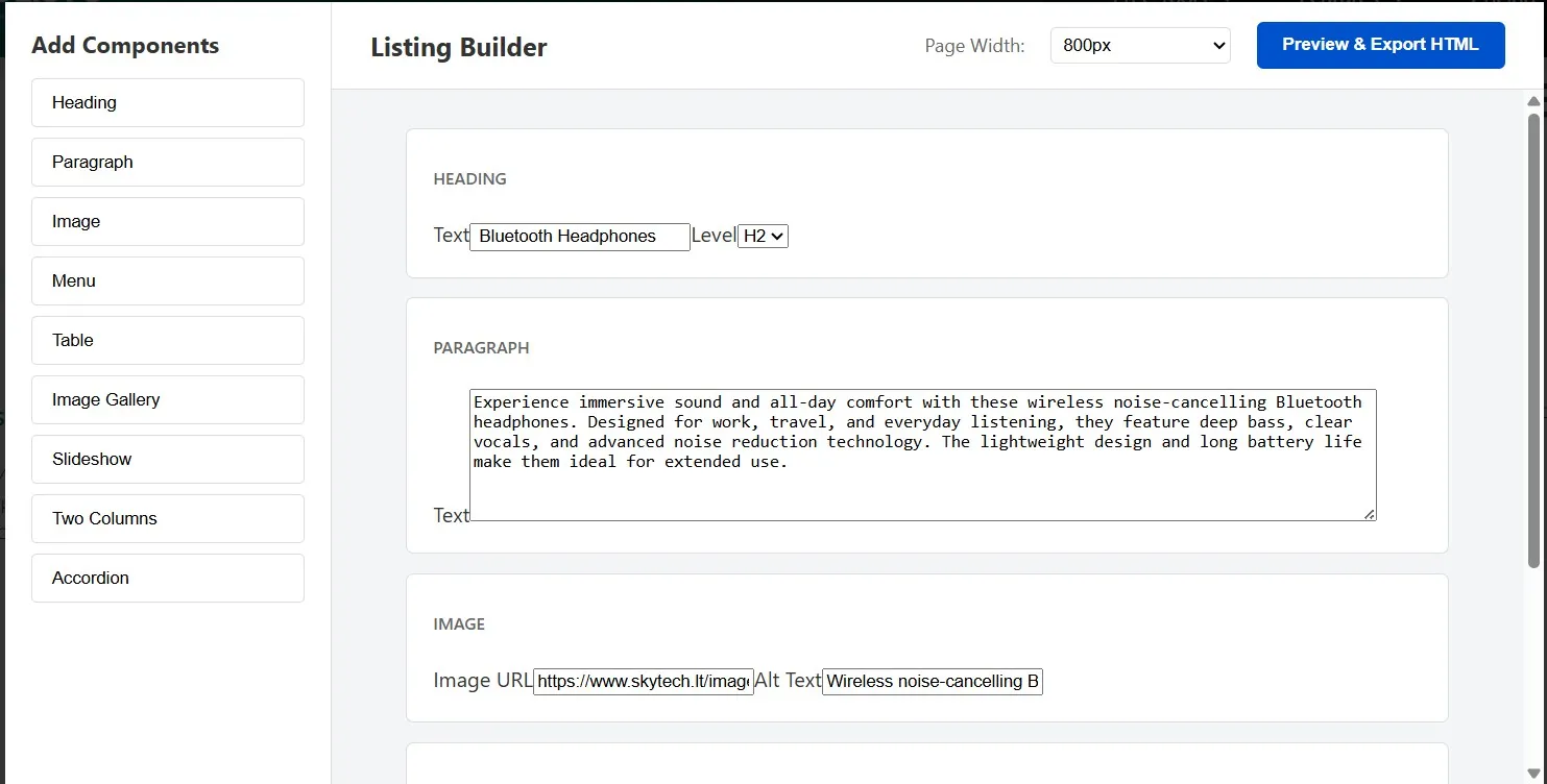 image showing Prolisto's free ebay listing template tool features