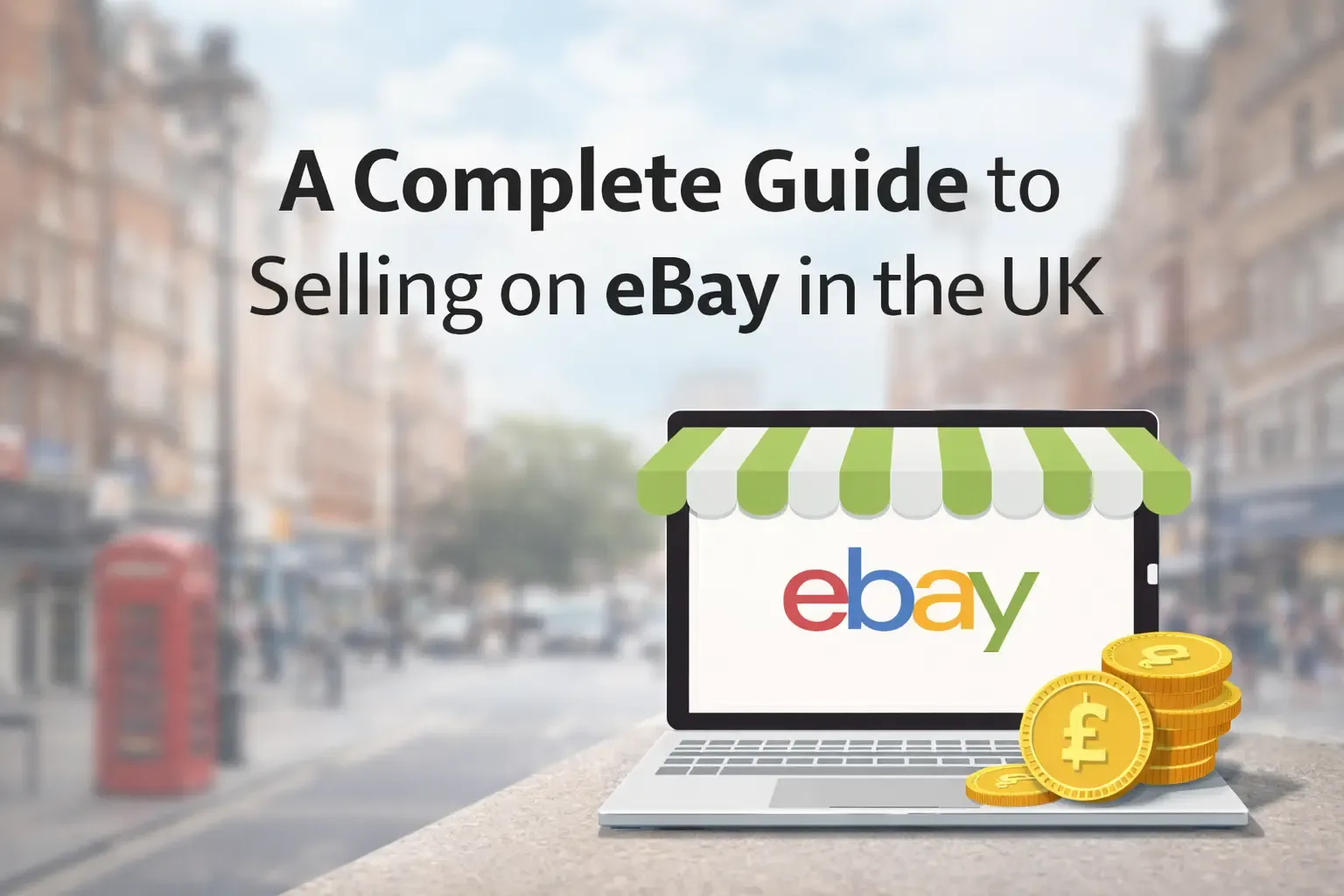 image showing a laptop with ebay logo and explains ebay seller fees UK