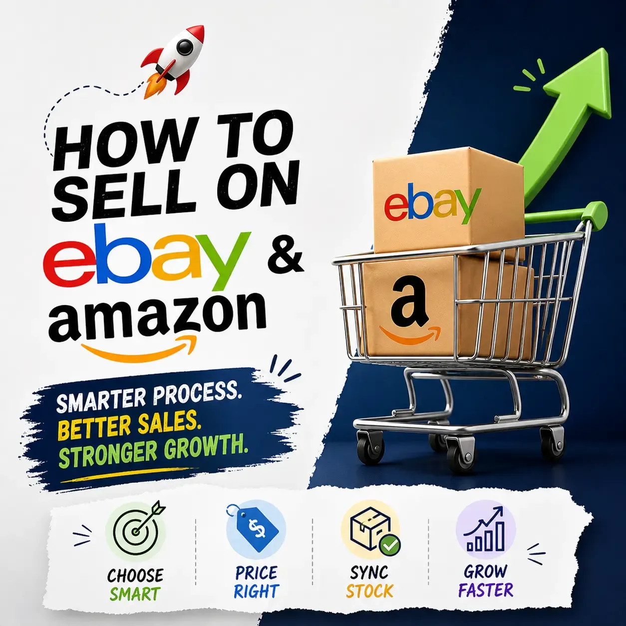 Image showing cart and icons on How to Sell on eBay and Amazon