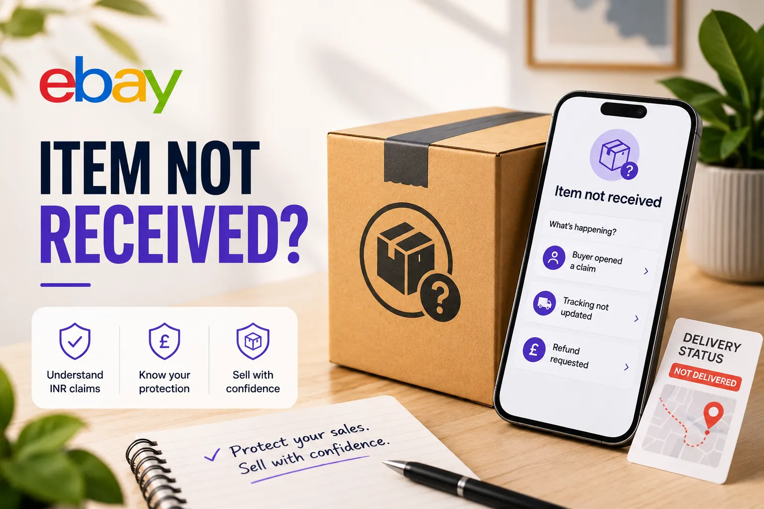image showing a package and mobile for eBay UK item not received case.