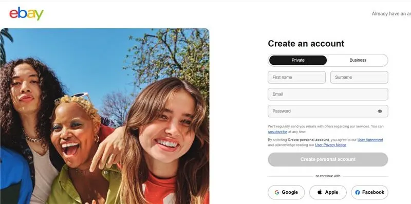 Image showing eBay login UK