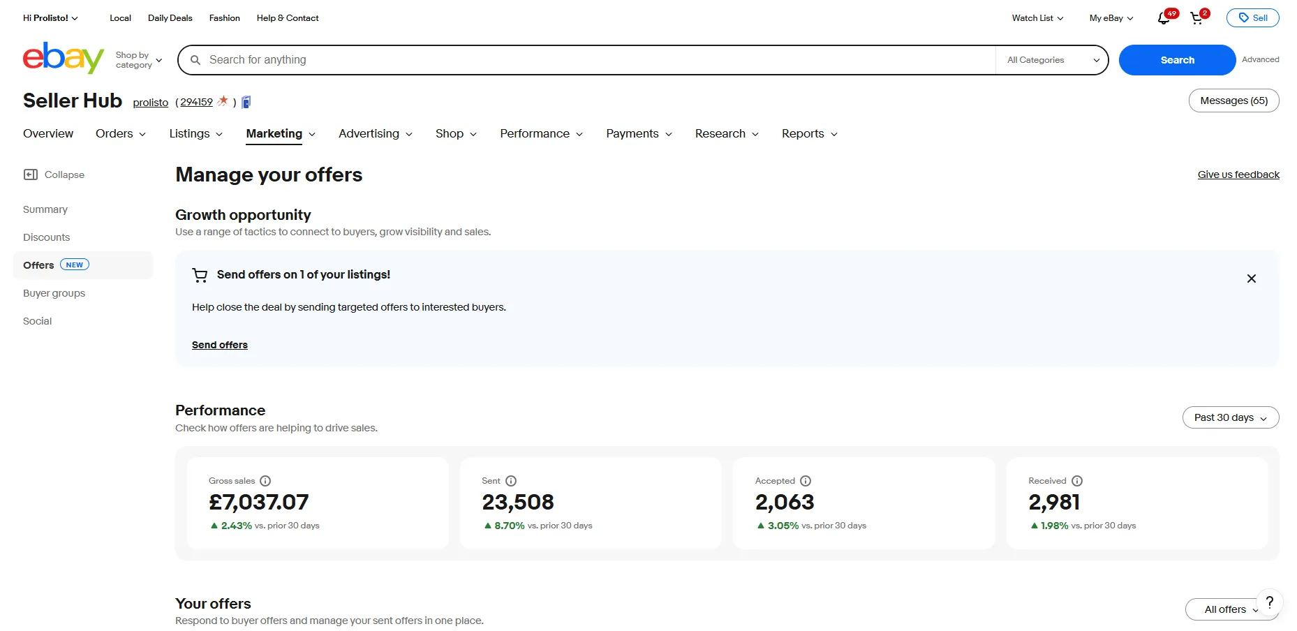 Manage-offers eBay screenshot