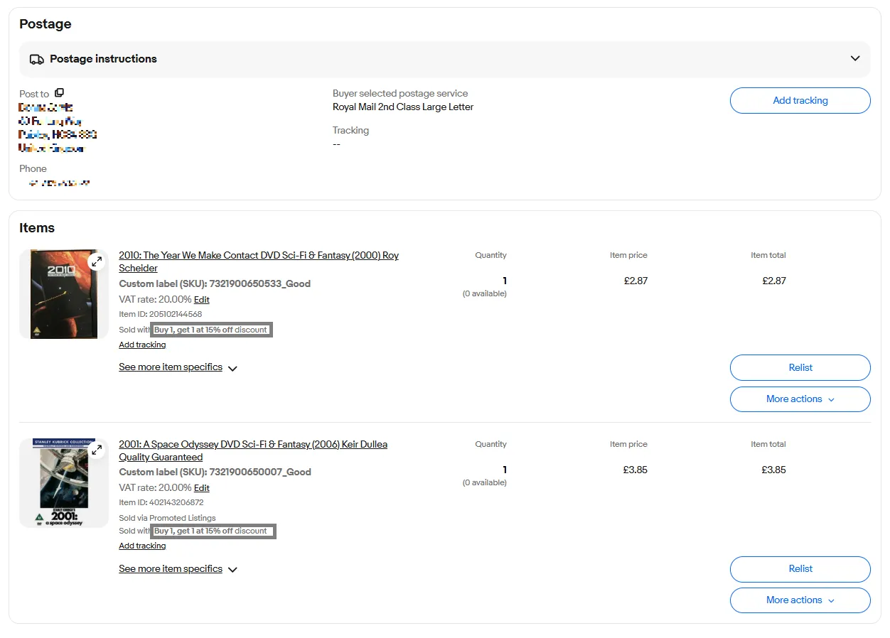 eBay UK postage option shown in image