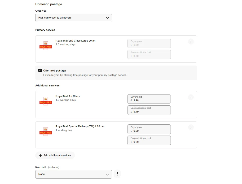 image showing eBay shipping policies.