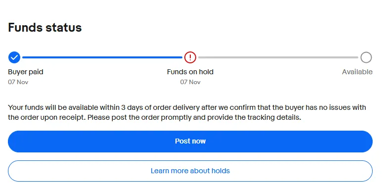 image showing a screen shot explaining why is my eBay payment on hold